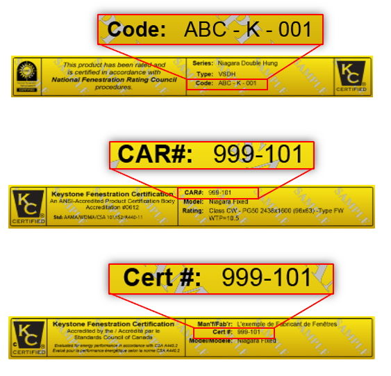 example car or code numbers