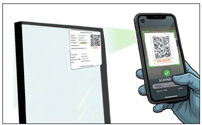 Mobile device scanning a QR code on an insulating glass specimen