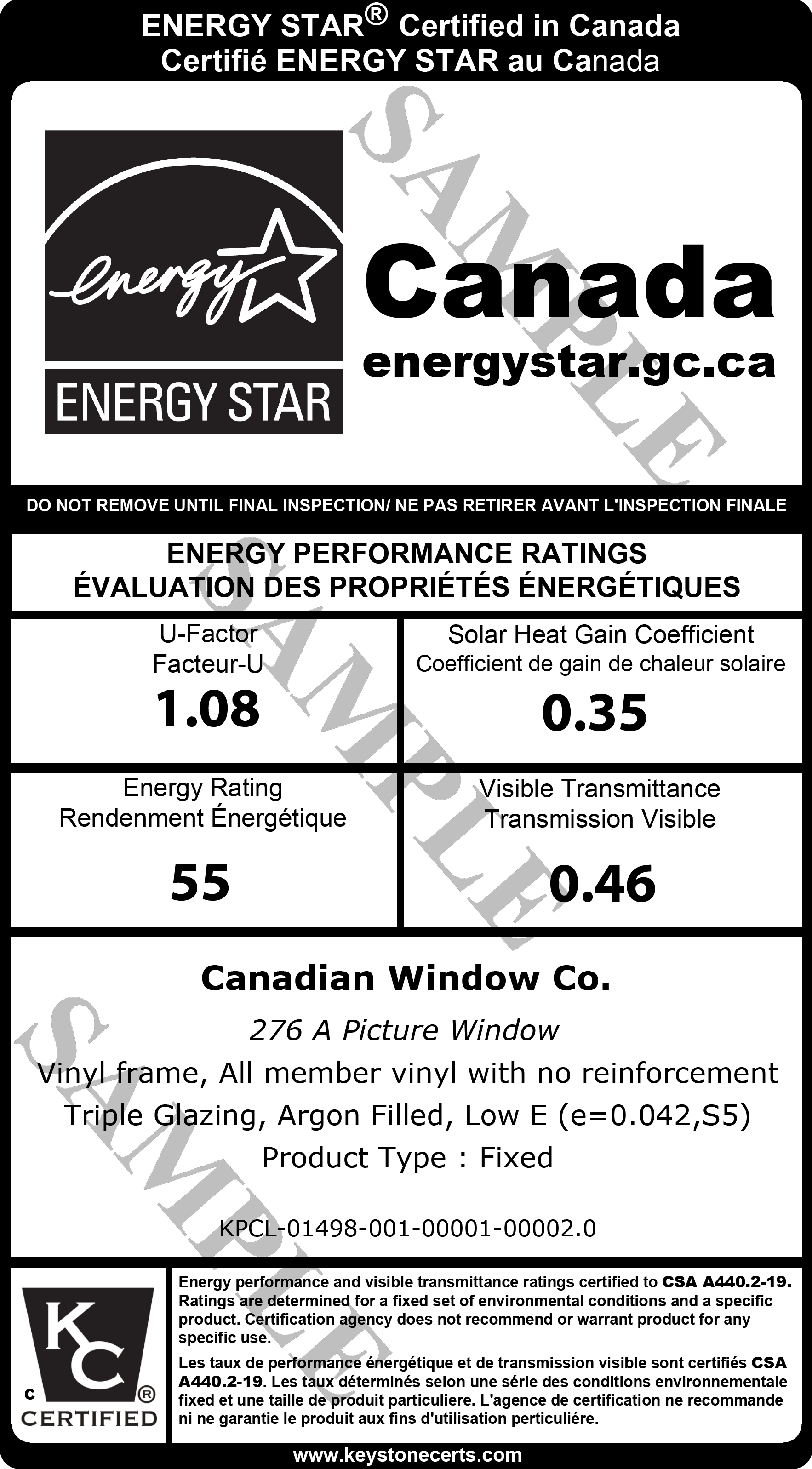 Example Temp CSA A440.1 Label